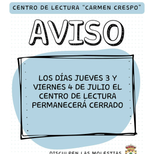 Aviso del Centro de lectura Carmen Crespo
